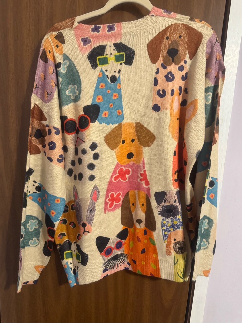 Cream Multi Dog Print Knit Sweater - Unknown Brand
